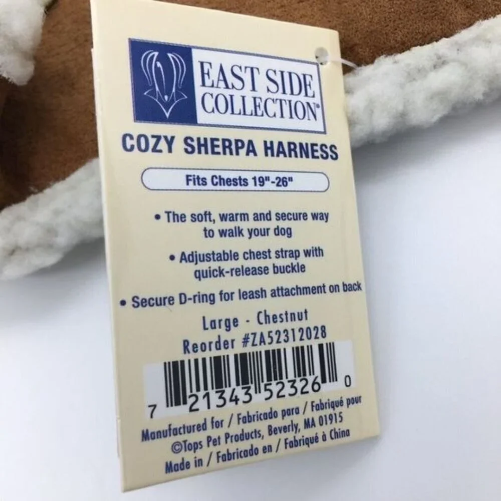 East Side Collection Cozy Sherpa Dog Pet Harness Faux Suede Size Large NEW